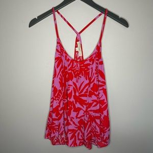 Loft Tropical Print Strappy Shirred Tank Size M